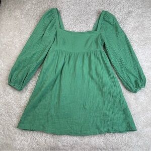 J Crew Women's Small Squareneck Soft Gauze Dress Green BG502 Smocked